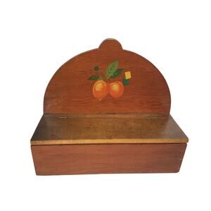 Vintage Mid Century Wooden Candle Box Peaches Lift Hinged Cover Wall Hanging